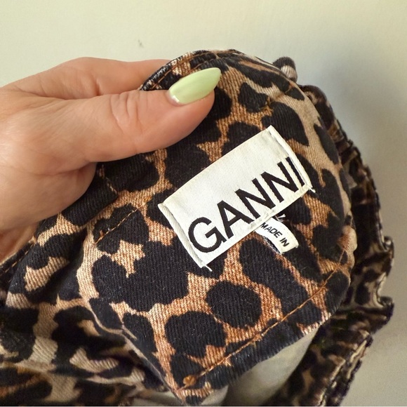 GANNI Leopard-Print Cotton-Denim Wrap Skirt EU 40 / US 8-10 - Picture 9 of 11